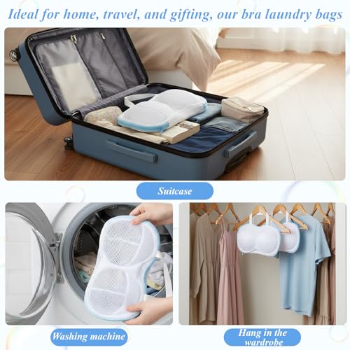 6 Pcs Bra Wash Bags for Laundry, Large Bra Laundry Bags, Underwear Brassiere Bag Set for Washing Machine With Zipper Women Delicates BraWasher Protector for Laundry(A to C Cups)