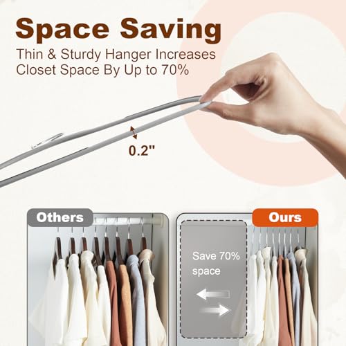 HOUSE DAY Non Slip Plastic Clothes Hangers 60 Pack with Rubber Pads, Grey | Space-Saving 0.2-Inch Slim Design; Heavy-Duty and 360° Swivel Hooks Keep Shirts, Coats, Suit, Blouse and Pants Organized