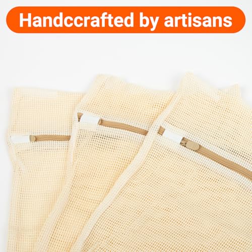 6Pcs Organic Cotton Mesh Laundry Bags for Delicates, Durable Mesh Wash Bags, Sturdy Zipper Laundry Bag for Underwear, Clothes, Shoes, Socks, (3 Large, 3 Medium)