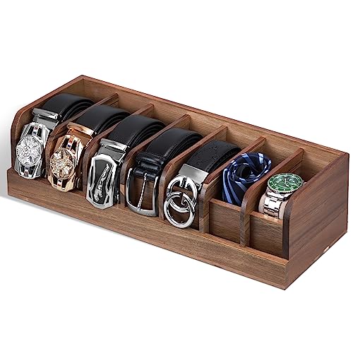 Belt organizer, 7 compartment belt holder belt han... (208 Count | Brown | Acacia Wood)