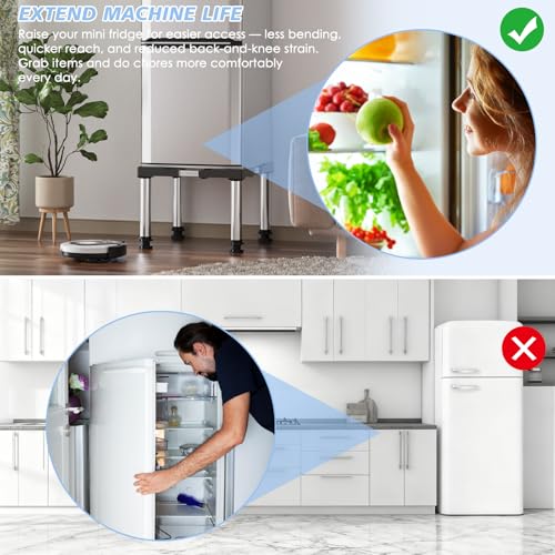 Mini Fridge Stand Adjustable Height 13"-14.2" for 22"-27.6" Appliance Black | Refrigerator Washing Machine Base with 4 Strong Feet Anti-Vibration Washer Dryer Stand Universal Laundry Pedestal Load 440LB