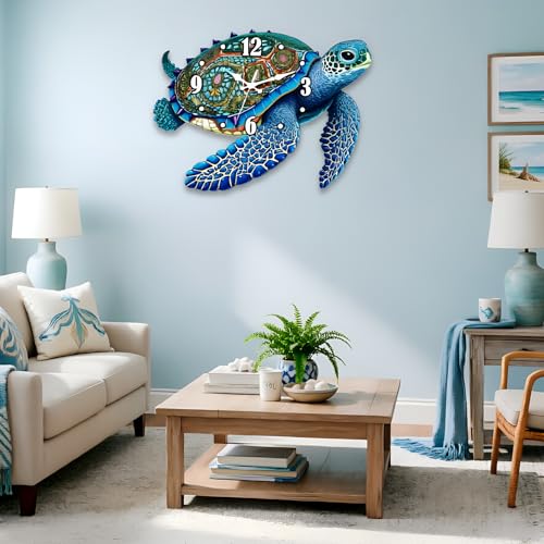Turtle Outdoor Clock Waterproof for Patio Pool Garden Decor,11.3"x15.2" | Nautical Coastal Decorative,Silent,Inoor/Outside