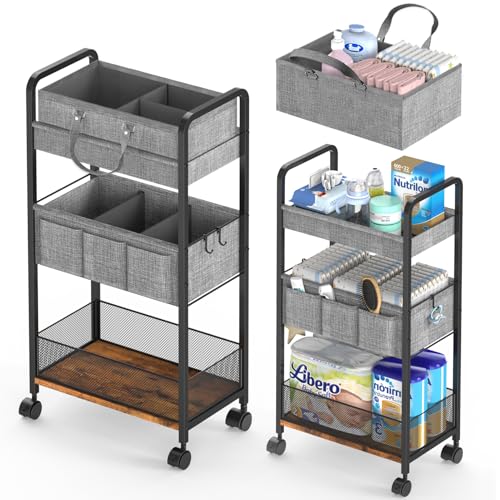 2In1 Baby Diaper Caddy & 3-Tier Rolling Diaper Car...