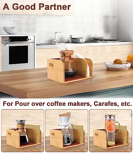 Bamboo Caddy with Lid & Heatproof Trivets Mat for Chemex CoffeeMakers | Bamboo Cup not Included - Designed for Chemex Pour - Over Glass Coffeemaker(3/5/6/8/10Cup), for Bodum Pour Over Coffee makers