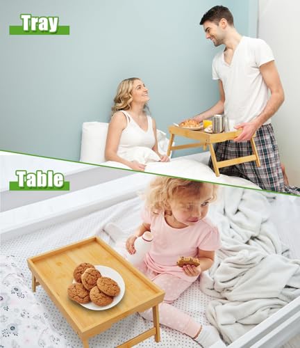 Bamboo Bed Tray Table with Folding Legs, Medium, Bamboo | Bamboo bed tray with folding legs, handles and raised edges for meals, laptops, reading and serving in bed or on a sofa.