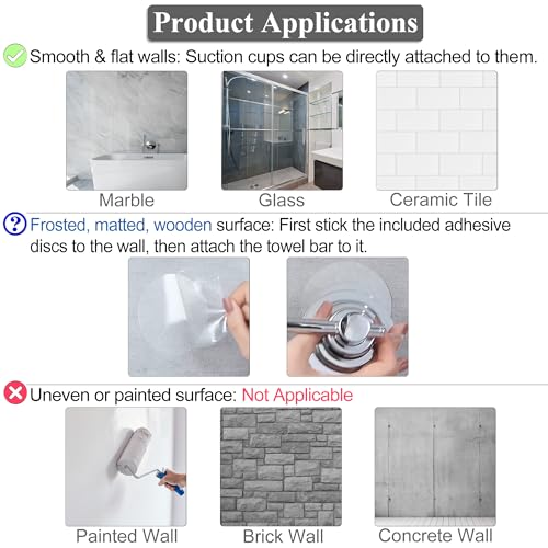 Sneatup Suction Cup Extendable 17-29" Stainless Steel Towel Bar (Chrome Plating)