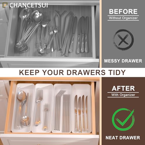 Silverware Organizer Tray for Kitchen Drawer Cabinet Single Cutlery Holder | Small Stackable utensil shallow trays individual plastic fork knife spoon