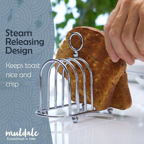 Toast Rack English Style - Victorian Chrome Holder for 6 Slices | Vintage Sturdy Stainless Steel Toast Stand with Ball Feet - British Caddy - 0.5" Wide Gap