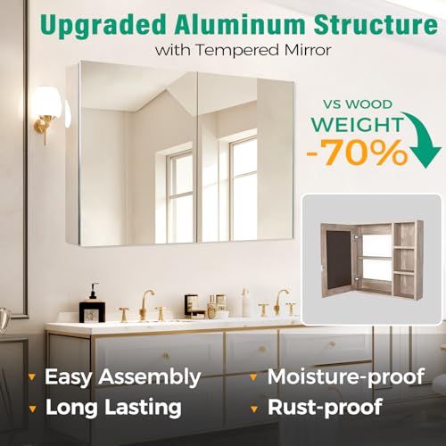 Medicine Cabinet Mirror,Bathroom Mirror with Storage 20 x 26 in | Bathroom Medicine Cabinet With Mirror And Adjustable Shelves, Aluminum Recessed or Wall Mounted Medicine Cabinets