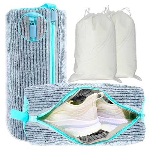 Shoe Washing Machine Bag, 2 Pack Shoe Laundry Bags for Washer and Dryer, Reusable Sneaker Wash Bag with Self-Locking Zipper, 360° Deep Cleaning, Protects Shoes and Washer(Gray)
