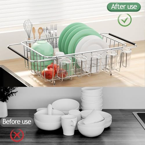 Small Dish Drying Rack in Sink, Extendable Stainle... (Stainless Steel)