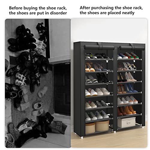 7-Tier Shoe Storage Organizer with Dustproof Cover... (Black)