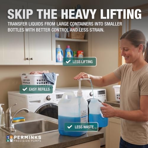 5 Gallon Pump Dispenser - Pump for 5 Gallon Bucket, Jug, Bottle, Large Container - Great for Shampoo & Conditioner, Laundry Detergent, Snow Cone Syrup, Bleach Liquid, Oil & More (Pack of 2)
