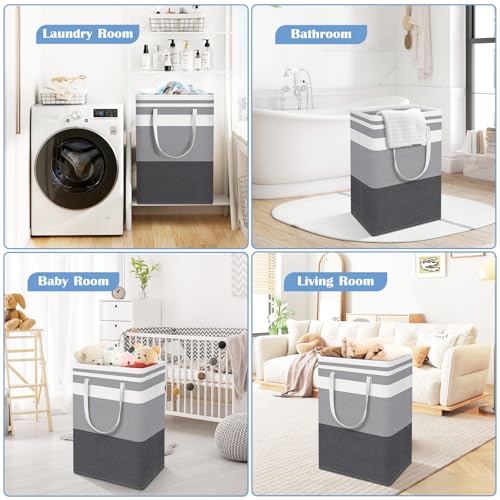 3-Pack Laundry Basket, Collapsible Laundry Hamper, Grey, 75L | Laundry Clothes Hamper, Hampers for Bedroom, Freestanding Hamper with Handles, Clothes Laundry Basket