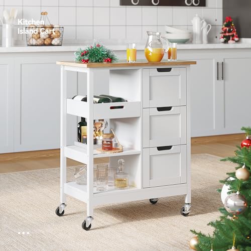 Small Solid Wood Top Kitchen Island Cart on Wheels... (White | Wood)