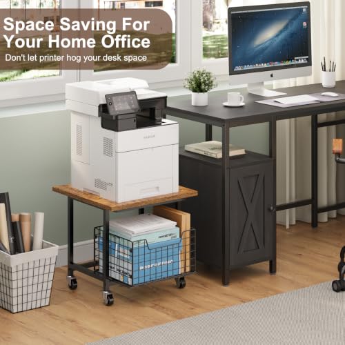 Mini Fridge Stand with Storage Small Refrigerator Stand with Wheels Mini Fridge Cart | Printer Stand Utility Cart Max Load 300 LBS, Dorm, Apartment, Kitchen, Office