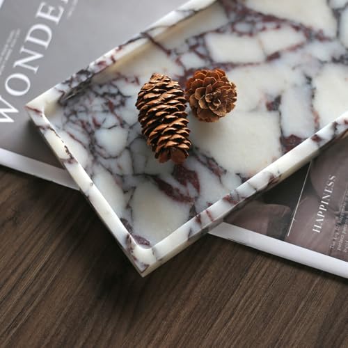 100% Natural Marble Tray, 10"x5" Calaccata Viola Vanity Tray | Luxury Marble Decorative Tray, Small Hand Towel Tray Holder Organizer, Hand-Polished, Easy to Clean, Natural Stone Tray
