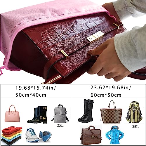 8PCS Dust Bags for Handbags Jumbo Travel Shoe Bags Purses Organizers Storage Bags with Rope Clear Window Dustproof Drawstring Bag Storage Pouch for Men and Women - Pink, 19.7 x 15.7 in