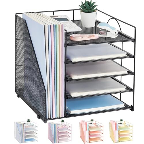 Desk Organizers and Accessories, 5-Tier Paper Lett... (Black | Metal)