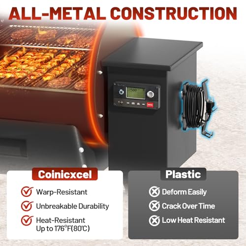 All-Metal Magnetic Power Cord Organizer with Strong Magnet, Coinicxcel Cable Holder for Most Wood Pellet Grill Smoker with Open Plug Slot & Hook, Suit for Traeger Grill Accessories, BBQ Accessories