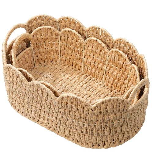Paper Rope Scalloped Basket Set of 2, Wicker Stora... (Natural | Paper)