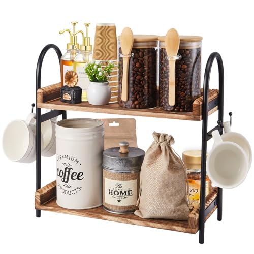 Coffee Bar Accessories, 2-Tier Coffee Bar Organize... (Brown | Wood)
