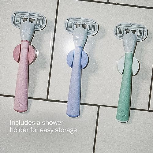 Flamingo Shaving Razor Set for Women - Original Razor Handle, 2 Blade Refills, Foaming Shaving Gel, and Shower Holder - Lilac