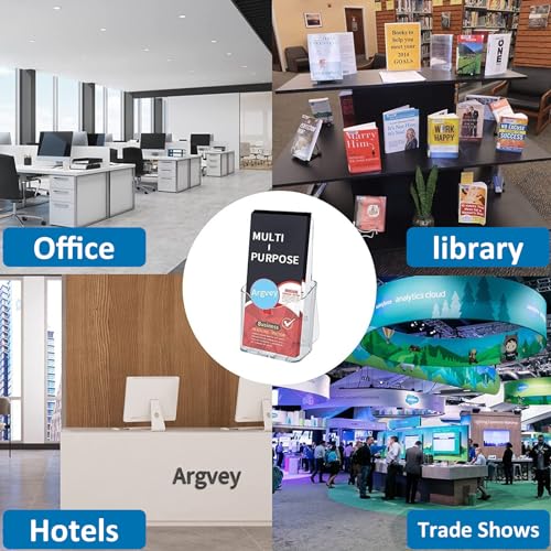 Argvey Acrylic Brochure Holder 4x9 Inch, Clear Pamphlet Holder Display Stand for Trifold 4 Inch Flyers, Booklets, Table Signs, Plastic Rack Card Holder for Office, Home, Store, 6 Pack