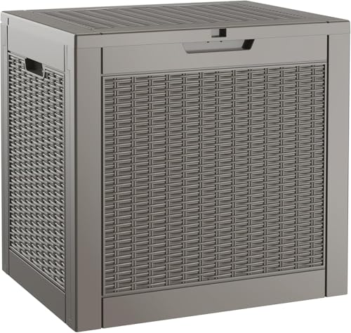 Outdoor Storage Box 31 Gallon,Waterproof Indoor Ou... (Rattan Beige | Resin)
