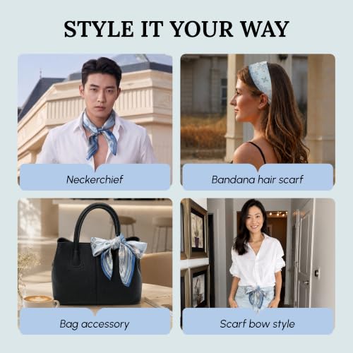 Tayri 100% Pure Mulberry Silk Scarf | 20" Small Square Multi-Use Accessory | Luxurious,lightweight mulberry silk neckerchief for women and men;suitable for hair,handbag, and neck styling; an ideal gift