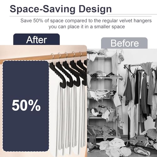 Velvet Pants Hangers, Black, 16 Pack | Non Slip, Open Ended, 360 Swivel Hook, Closet Space Saving Hanger for Heavy Pants, Jeans, Trousers, Scarf
