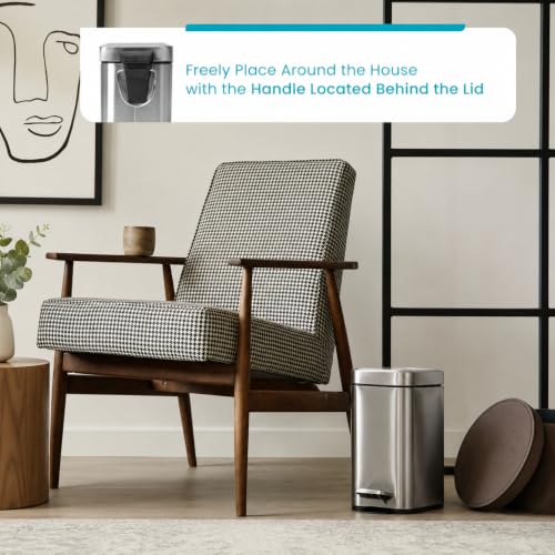 Home Zone Living 1.3 Gallon Stainless Steel Small Trash Can with a Lid | Stainless Steel with Slim Fit Design, Soft-Close Lid for Offices, Bathrooms, Bedrooms and Dorms, Silver