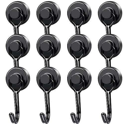 Magnetic Hooks 12 Pack 40Lbs Heavy Duty Neodymium... (Black | Stainless Steel)