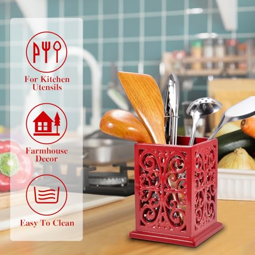 Cast Iron Utensil Holder, Extra Large Kitchen Croc... (Red | Cast Iron)
