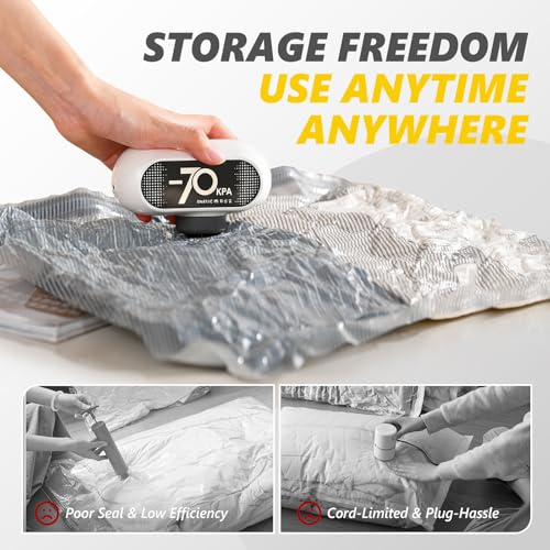 15 Pack Travel Vacuum Bags with Electric Pump, 70KPa Vacuum Storage Bags for Clothing, Reusable Space Saver Bags for Suitcase, Travel & Home Storage, Plaster White