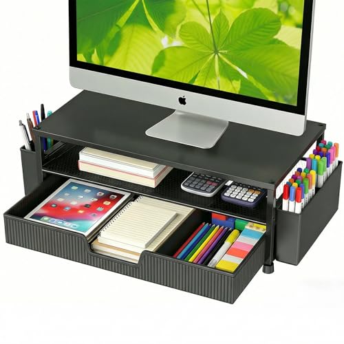 Desk Organizer and Accessories, 2-Tier Computer Mo... (Black | Metal, Plastic)