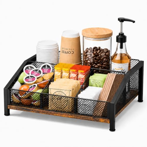 Coffee Station Organizer - Coffee Bar Organizer wi... (Brown | Metal, Wood)