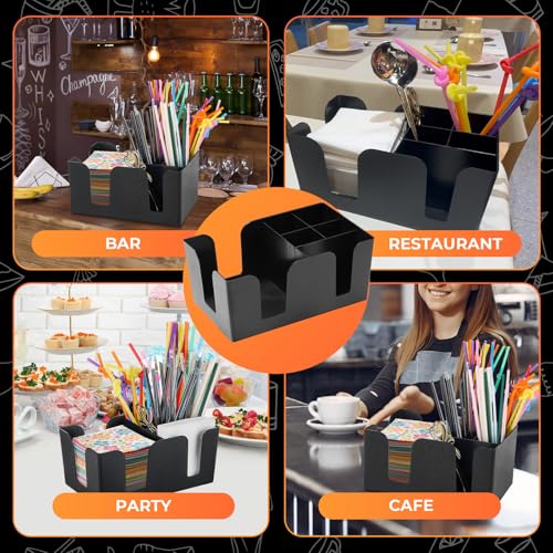 Bar Caddy with 6 Compartments, Plastic Bar Organizer, Bar Organizer Holds Napkins, Toothpicks, Straws - 9.5" L x 5.75" W (2)
