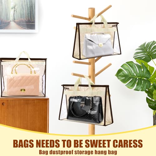 2 Pack XL Size Clear Handbag Storage Organizer | Handbag Dust Bags,Clear Purse Storage Organizer for Closet,with Zipper and Handle