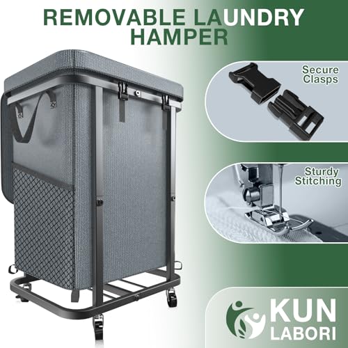 Laundry Hamper with Lid,150L Rolling Laundry Basket with Wheels,Grey | Dirty Clothes Hamper with Metal Frame and Removable Bag Design,Large Rolling Hampers for Laundry Room, Bedroom,Dorm