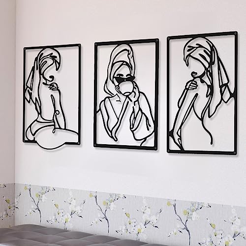3 Pieces Metal Minimalist Abstract Woman Wall Art... (3 Count | Black | Metal)