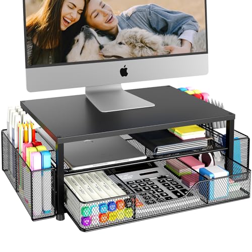 Desk Organizer and Accessories, 2-Tier Computer Mo... (Black 1-Pack | Metal)
