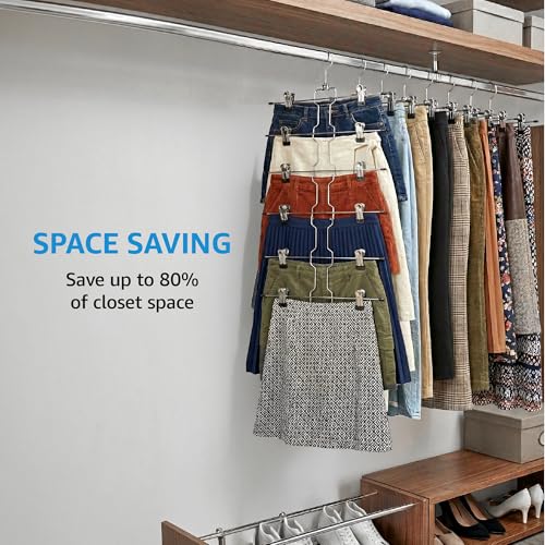 ZOBER 3-Pack 6-Tier Skirt Hangers with Clips - Pants Hangers with Clips Space Saving, Closet Organization, Swivel Hooks, College Dorm Essentials, Skirt Hangers for Women, Jeans Organizer for Closet