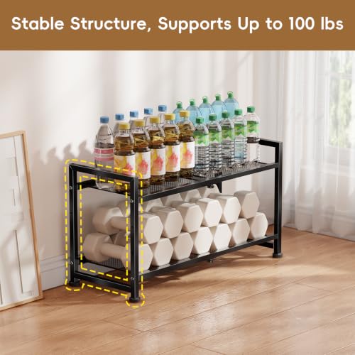 Retractable Shoe Rack, 2 Tier Heavy Duty Metal Mesh Shoe Organizer, Black
