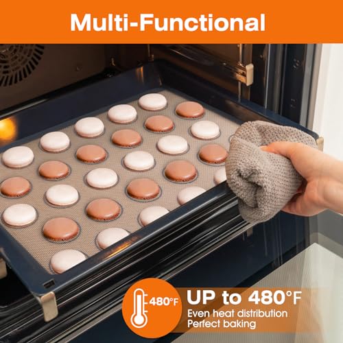 Macaron Silicone Baking Mats Kit (16pcs set) Macaroon Baking Mat Set of 2 Half Sheet Macaron Silicone Mat Nonstick Macaron Mat Sheet,6 Piping Tip,2 Piping Bag with 3 Bag Tie,2 coupler
