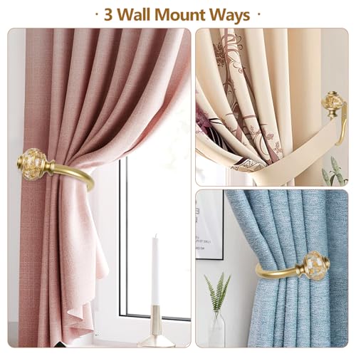 Gold Curtain Holdbacks, Decorative Drapery Tiebacks, 2 Pack/1 Pair | Curtain Hooks for Drapes, Wall Mounted, Vintage Crystal Finials, Durable Metal Material, Size: Small(3.95" L x 3.4" W)