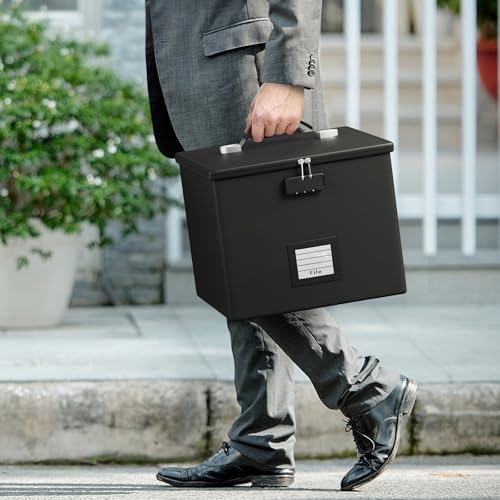 Fire Proof File Box for Documents - Portable Fireproof Document Organizer Box with Handle Waterproof Safe Locking Folder Storage with Lid