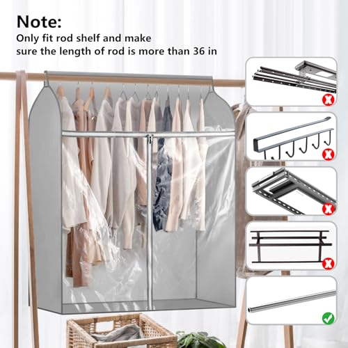 Garment Bags for Hanging Clothes Storage Closet Garment Rack Cover Dust Proof Coat Protector for Suits Jackets with Large Clear Window (Grey)