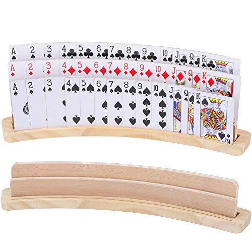 Curved Wooden Playing Card Holder Tray Rack Organi... (2 Count | Woodgrain Color | Wood)