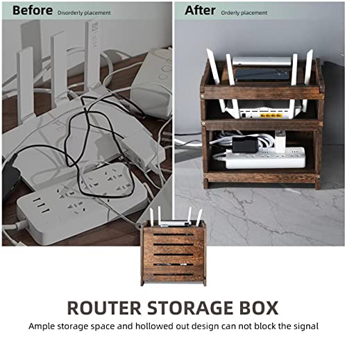 Wooden Wireless WiFi Router Storage Box Modem Router Cover Wood Shelf Power Strip and Cable Management Hider Rack Office Desktop Organizer Shelves Rural Need Assembly